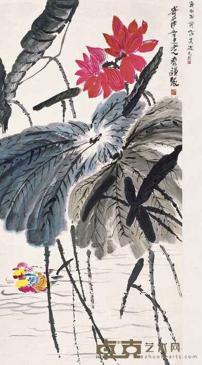 齐白石 池塘双鸳图 立轴 176×88cm